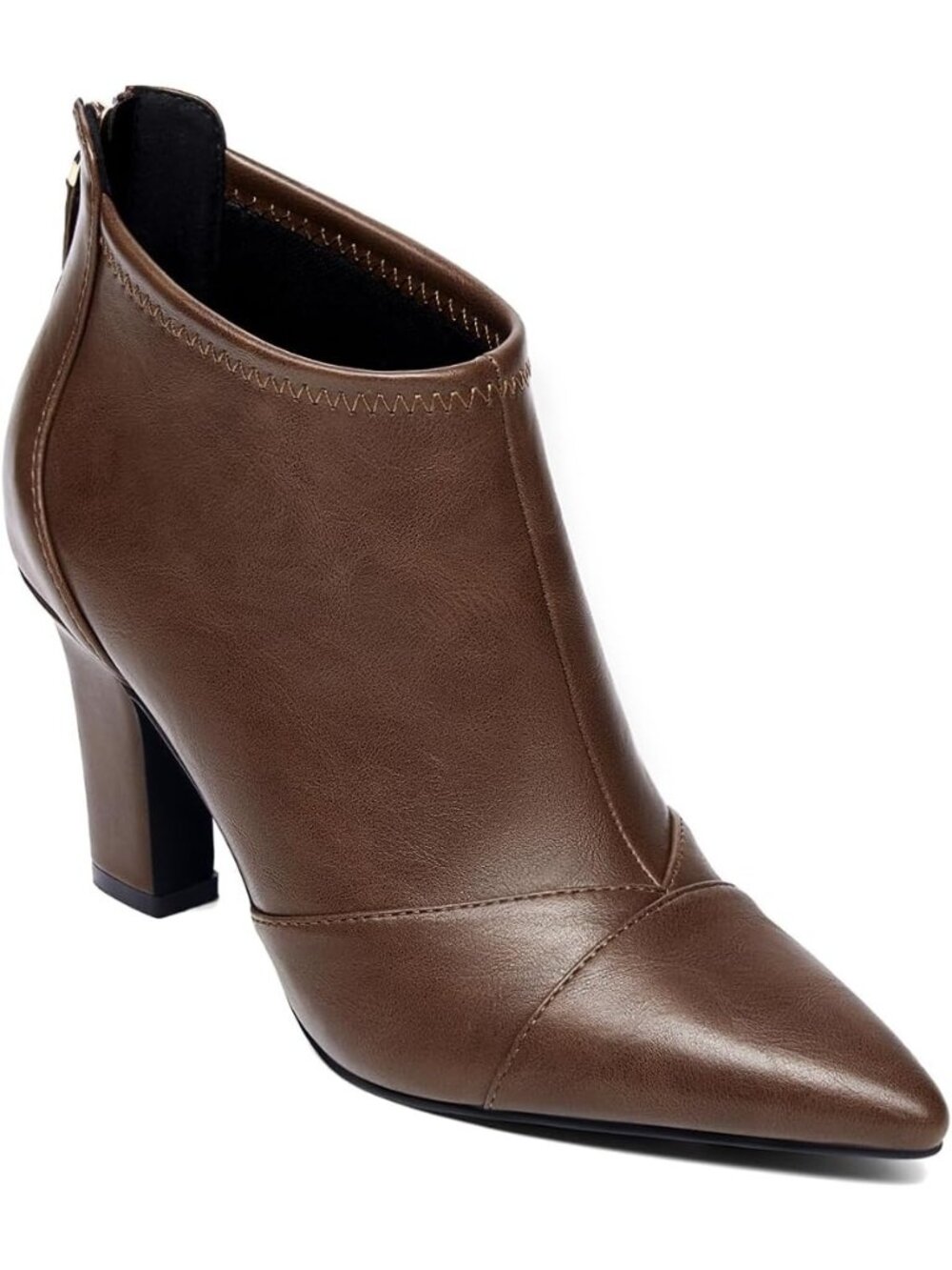 Women's Light Coffee Faux Leather Pointed Toe High Heel with Back Zipper Boots